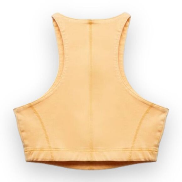 Zara Orange Denim Crop Top & High Waist Bike Shorts Set US XS BNWT - Picture 10 of 16